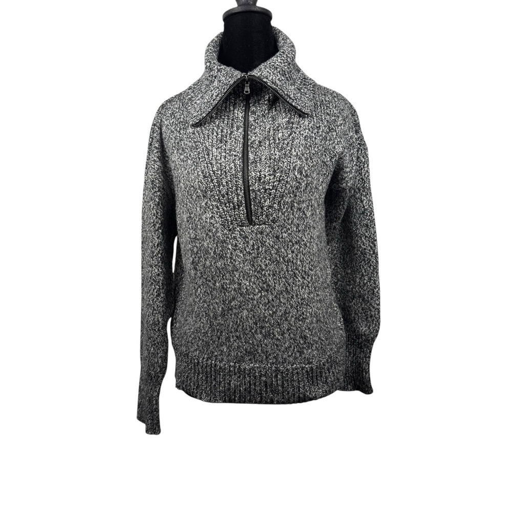 Loft Marled Knit Half‎ Zip Sweater Black and Cream Small